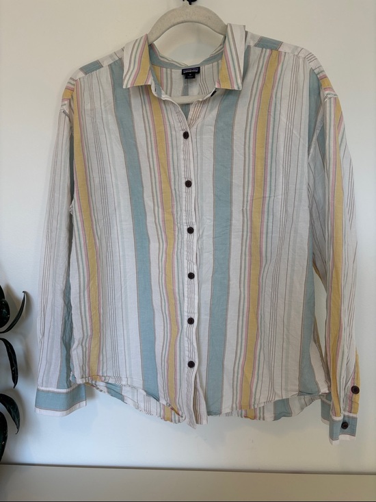 Patagonia Tops - Patagonia |M| Pastel Striped Button-Up Shirt - Blue, Yellow, Pink, White